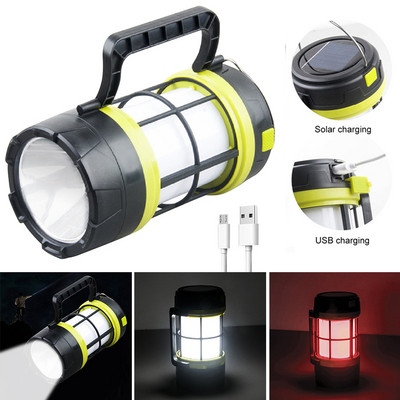 Napenergiával működő LED-es elemlámpa USB-töltés Vízálló kempinglámpás vészhelyzeti áramforrás 7 fokozatban állítható kültéri felszerelés