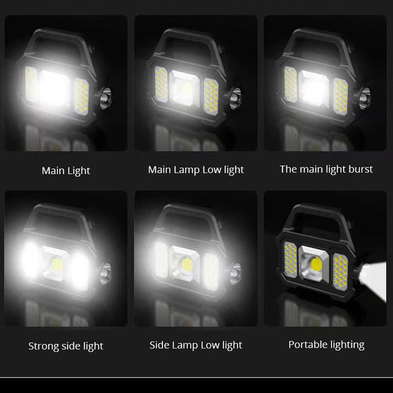 Lanternă solară cu LED-uri pentru camping, cu lumini de lucru COB, proiector, impermeabilă, 6 trepte, lanterne reîncărcabile pentru drumeții în camping
