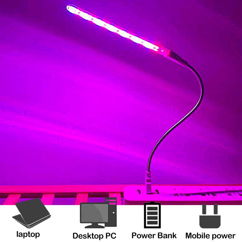 LED viso spektro augalų lempa USB auginimo šviesa lanksti LED augimo lemputė fito lempa gėlių sodinukų hidroponinis apšvietimas Fitolampy