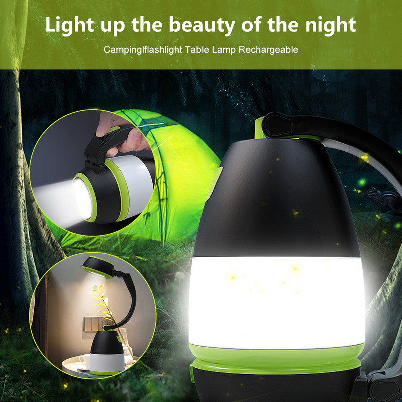 Lampă de camping cu LED 3 în 1 Lanternă multifuncțională Lampă de masă pentru interior Lanternă de urgență reîncărcabilă prin USB Lanternă de iluminat în aer liber