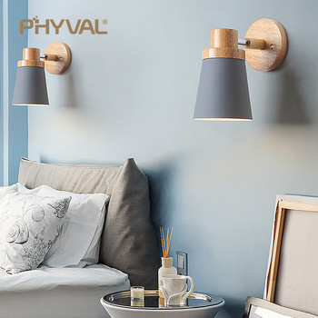 дървени стенни лампи нощни лампи аплици модерни стенни лампи за спалня Nordic macaroon 6 цвята кормилна глава E27 85-285V