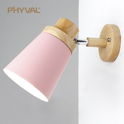 puidust seinavalgustid öökapi seinavalgusti seinalamp kaasaegne seinavalgusti magamistoale Nordic macaroon 6 värvi roolipea E27 85-285V