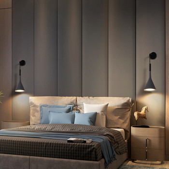 Nordic Modern Led Sconce Стенни осветителни тела за спалня Лампа за четене Ресторант Стълби Декор Дом Черен блясък