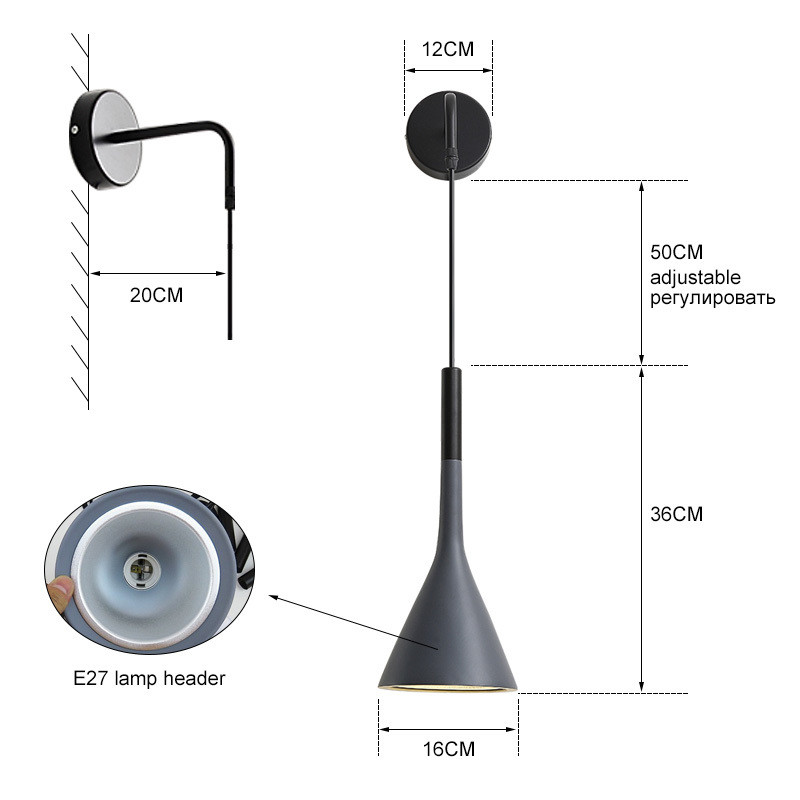 Lampă de perete Nordic Modernă Led Lampă De Lectură Dormitor Lampă De Lectură Restaurant Scări Decor Casă Lustru Negru