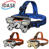 USB įkraunamas LED penkių galvučių priekinis žibintas Super Bright 18650 įmontuotas akumuliatorinis priekinis žibintas, nešiojamasis galvos žibintuvėlis žvejybos žibintas