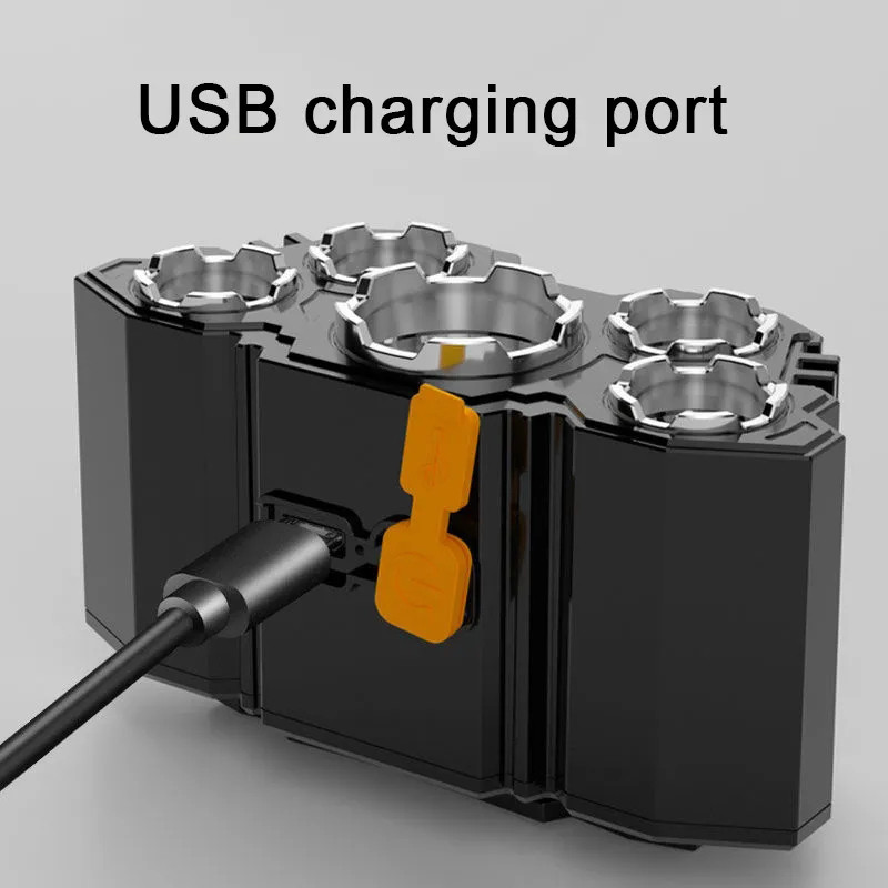 USB įkraunamas LED penkių galvučių priekinis žibintas Super Bright 18650 įmontuotas akumuliatorinis priekinis žibintas, nešiojamasis galvos žibintuvėlis žvejybos žibintas