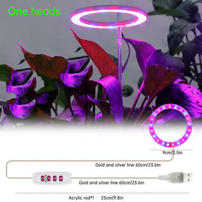 1-4 Angel Ring Grow Light növényekhez Led teljes spektrumú lámpa DC5V USB fitolámpa beltéri növények palántákhoz Home Virág Succculet