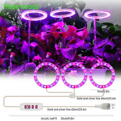 1-4 Angel Ring Grow Light növényekhez Led teljes spektrumú lámpa DC5V USB fitolámpa beltéri növények palántákhoz Home Virág Succculet