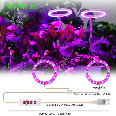 1-4 Angel Ring Grow Light növényekhez Led teljes spektrumú lámpa DC5V USB fitolámpa beltéri növények palántákhoz Home Virág Succculet