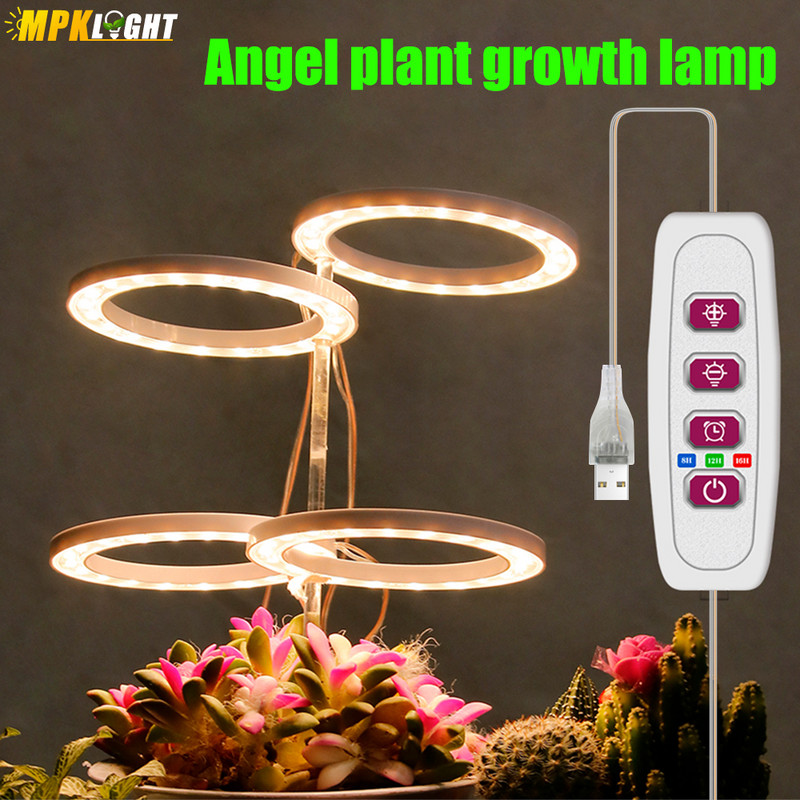 1-4 Angel Ring Grow Light növényekhez Led teljes spektrumú lámpa DC5V USB fitolámpa beltéri növények palántákhoz Home Virág Succculet