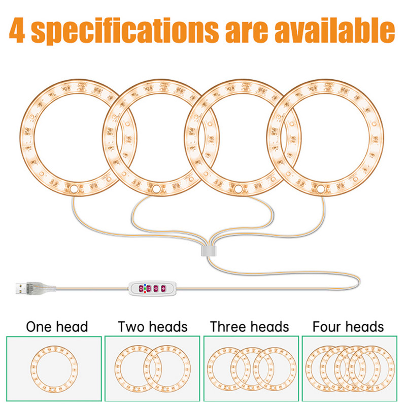 1-4 Angel Ring Grow Light növényekhez Led teljes spektrumú lámpa DC5V USB fitolámpa beltéri növények palántákhoz Home Virág Succculet