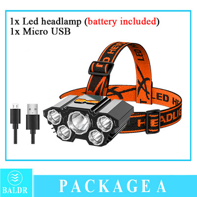 KDULIT USB įkraunama įmontuota baterija 5 LED stiprus priekinis žibintas Super ryškus ant galvos montuojamas žibintuvėlis lauko žvejybos žibintuvėlis