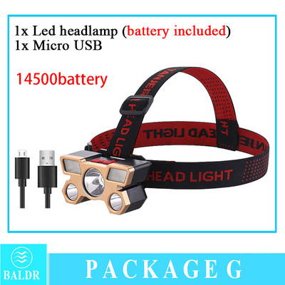 KDULIT USB įkraunama įmontuota baterija 5 LED stiprus priekinis žibintas Super ryškus ant galvos montuojamas žibintuvėlis lauko žvejybos žibintuvėlis