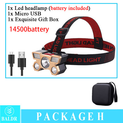 KDULIT USB įkraunama įmontuota baterija 5 LED stiprus priekinis žibintas Super ryškus ant galvos montuojamas žibintuvėlis lauko žvejybos žibintuvėlis