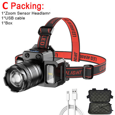 Įkraunamas priekinis žibintas 2000 mAh itin ryškus žibintuvėlis T51 indukcinis LED priekinis žibintas, atsparus vandeniui kempingo mobilusis maitinimo blokas, mirksi