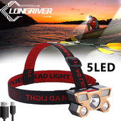 Uzlādējams pārnēsājams 5 LED priekšējais lukturis, spēcīgs apgaismojums, iebūvēts litija akumulators, āra kempings, riteņbraukšana, makšķerēšana, īpaši viegls priekšējais lukturis