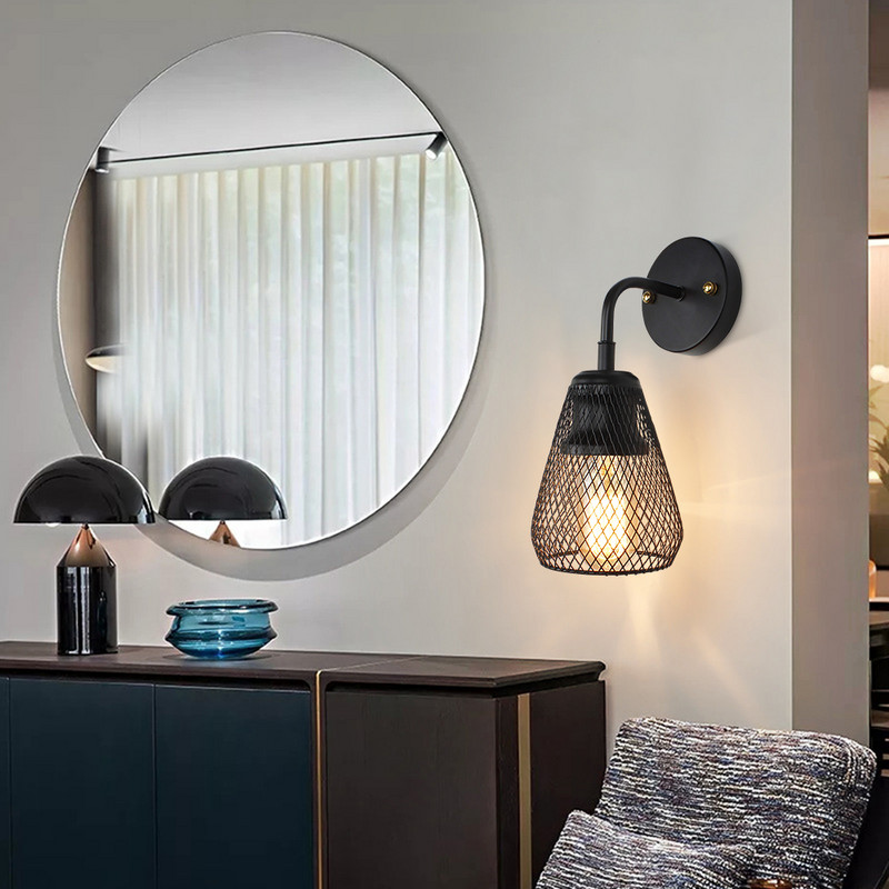 Aplice Industriale Americane Umbra Plasa De Vent Sufragerie Dormitor Lămpi De Perete Retro Fier Forjat Corpuri LED pentru Restaurant