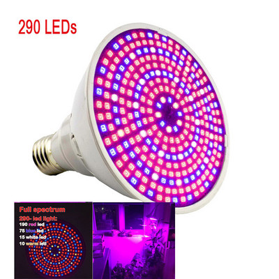 Lampă pentru plante de interior cu spectru complet 290 LED Flower Grow becuri E27 pentru vegetație cort roșu albastru Hydro soare Lampă Phyto acvariu t1
