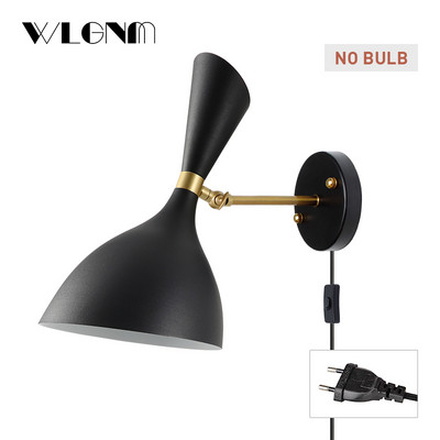 Fali lámpa Nordic fali lámpa kapcsolóval és EU/US Plug lámpával falikar hálószoba nappali dolgozószoba Ipari dekorációs világítás