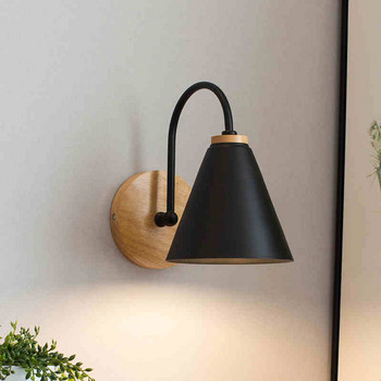 PHYVAL Скандинавски дървени стенни лампи с превключвател Нощна лампа за спалня за кухня Ресторант Модерна стенна лампа Macaroon Sconces