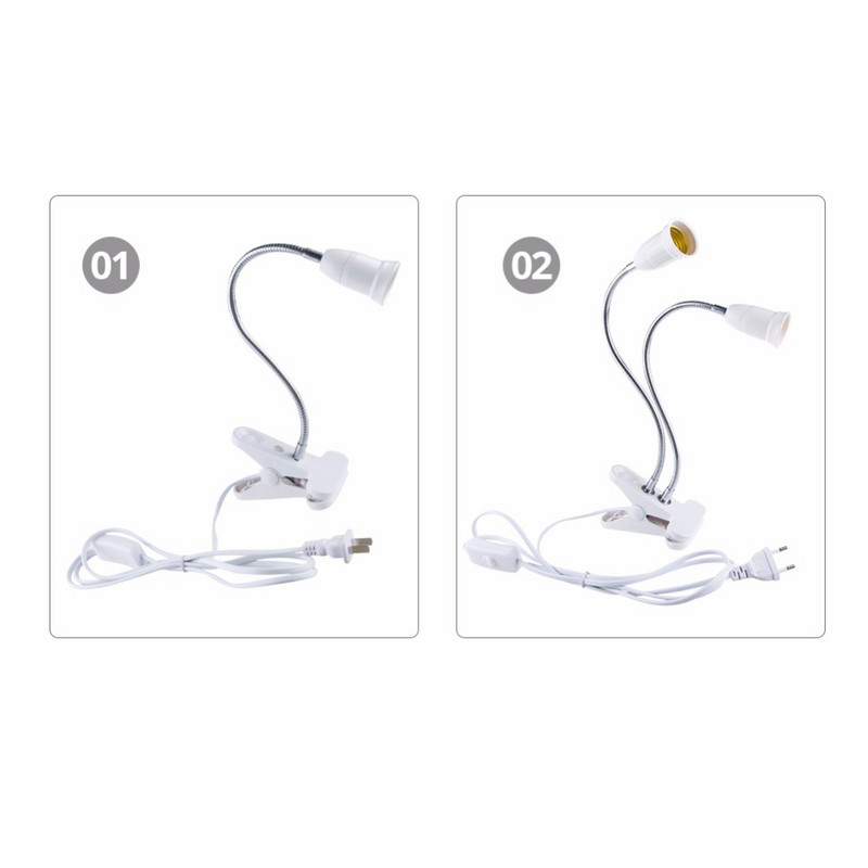 Flexibilný objímkový adaptér E27 pre LED pestovateľské osvetlenie s vypínačom ZAP/VYP zástrčkou EU/US, použitie ako stolová lampa