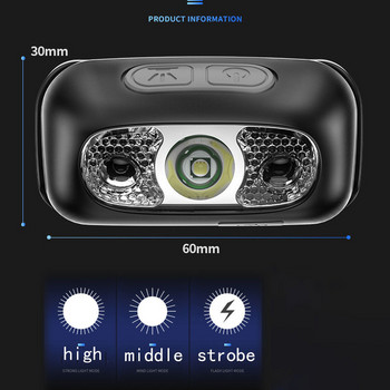500 Lumen USB Επαναφορτιζόμενος Αισθητήρας Κίνησης Προβολέα Φωτεινό XPE LED Φωτιστικό φλας Fishing Headlight Προβολέας Υπέρυθρο φως αισθητήρα