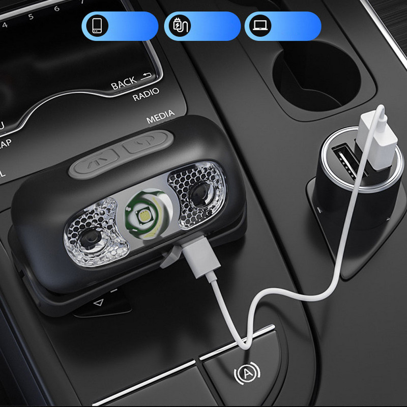 500 liumenų USB įkraunamas priekinio žibinto judesio jutiklis, ryškus XPE LED bėgimo blykstė, priekinė lemputė priekinio žibinto infraraudonųjų spindulių jutiklio šviesa