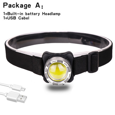 5000 de lumeni Baterie încorporată Lampă frontală cu LED Reîncărcabilă prin USB Lampă de lucru COB 3 moduri de lumini Faruri rezistente la apă pentru pescuit, camping