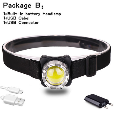 5000 de lumeni Baterie încorporată Lampă frontală cu LED Reîncărcabilă prin USB Lampă de lucru COB 3 moduri de lumini Faruri rezistente la apă pentru pescuit, camping