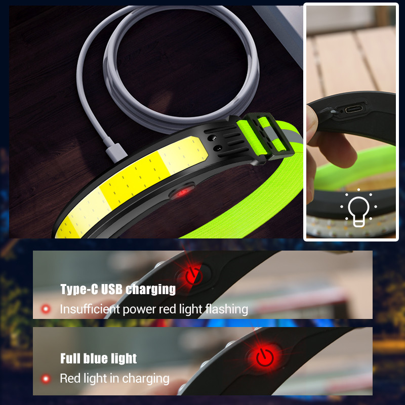 500 lumenes nagy fényerejű fejlámpa többfunkciós lámpák hordozható zseblámpa hullámérzékelő cob + led vészvilágítás kemping