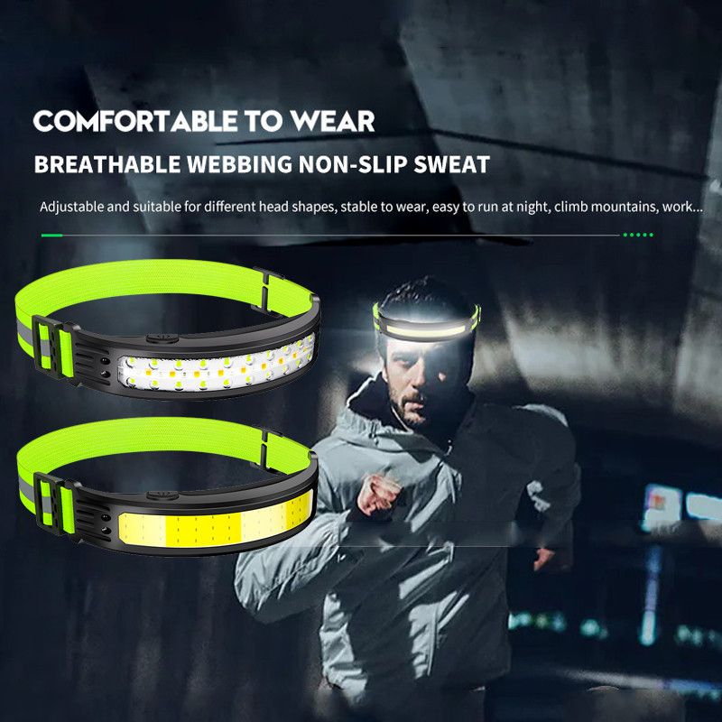 500 lumenes nagy fényerejű fejlámpa többfunkciós lámpák hordozható zseblámpa hullámérzékelő cob + led vészvilágítás kemping