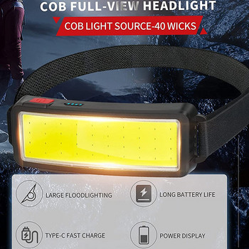 COB Flood Headlamp LED челник с вградена 1200mah батерия USB акумулаторна IPX4 водоустойчива външна домашна преносима фара