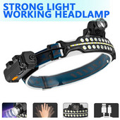 LED COB priekšējo lukturu sensora priekšējā luktura lukturītis ar iebūvētu akumulatoru USB uzlādējams galvas luktura darba lukturītis