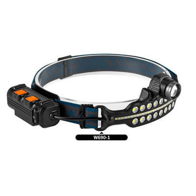 LED COB priekšējo lukturu sensora priekšējā luktura lukturītis ar iebūvētu akumulatoru USB uzlādējams galvas luktura darba lukturītis