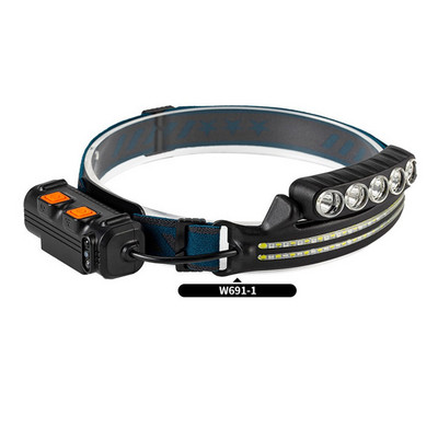 LED COB priekšējo lukturu sensora priekšējā luktura lukturītis ar iebūvētu akumulatoru USB uzlādējams galvas luktura darba lukturītis