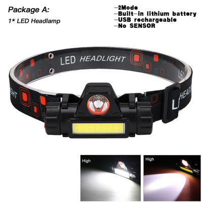 Lanternă puternică, reîncărcabilă prin USB, far cu LED-uri, cu senzor de mișcare, pentru cap, lanternă încorporată cu litiu, lampă pentru lanternă