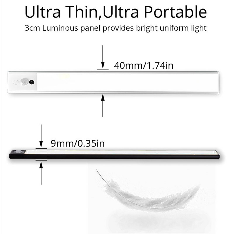Ultra tenká LED nástenná lampa so senzorom pohybu a senzorom ručného zametania pod skrinku, lampa na šatník pre kuchynské skrinky