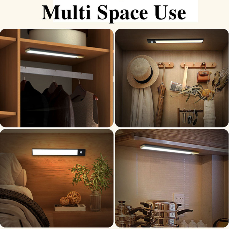 Ultra tenká LED nástenná lampa so senzorom pohybu a senzorom ručného zametania pod skrinku, lampa na šatník pre kuchynské skrinky
