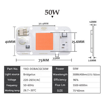 LED Grow COB Chip Phyto Lamp Full Spectrum AC220V 10W 20W 30W 50W for Indoor Plant Seedling Grow and Flower Growth Lighting