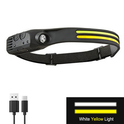 Lampă frontală cu LED Lampă frontală cu senzor COB Lampă frontală reîncărcabilă prin USB Lanternă 5 moduri de iluminare Lumină de lucru Lumină puternică Lumină de alergare pe timp de noapte