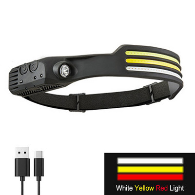 Lampă frontală cu LED Lampă frontală cu senzor COB Lampă frontală reîncărcabilă prin USB Lanternă 5 moduri de iluminare Lumină de lucru Lumină puternică Lumină de alergare pe timp de noapte