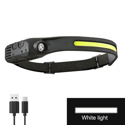 Lampă frontală cu LED Lampă frontală cu senzor COB Lampă frontală reîncărcabilă prin USB Lanternă 5 moduri de iluminare Lumină de lucru Lumină puternică Lumină de alergare pe timp de noapte