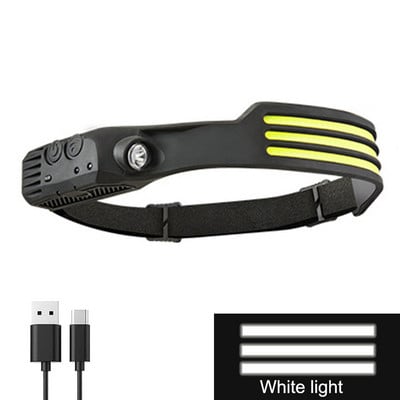 Lampă frontală cu LED Lampă frontală cu senzor COB Lampă frontală reîncărcabilă prin USB Lanternă 5 moduri de iluminare Lumină de lucru Lumină puternică Lumină de alergare pe timp de noapte