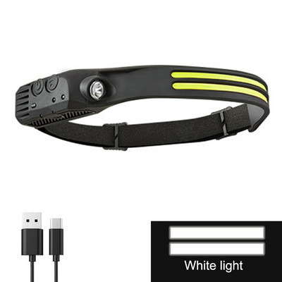 Lampă frontală cu LED Lampă frontală cu senzor COB Lampă frontală reîncărcabilă prin USB Lanternă 5 moduri de iluminare Lumină de lucru Lumină puternică Lumină de alergare pe timp de noapte