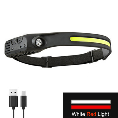 Lampă frontală cu LED Lampă frontală cu senzor COB Lampă frontală reîncărcabilă prin USB Lanternă 5 moduri de iluminare Lumină de lucru Lumină puternică Lumină de alergare pe timp de noapte