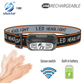 Nabíjateľná indukčná senzorová LED čelovka, vodotesná čelovka, ultraľahká lampa používaná na cyklistiku, kempovanie atď.