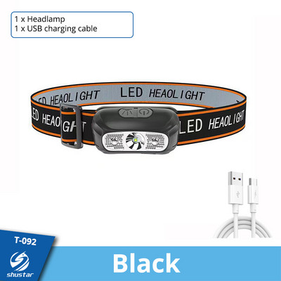 Nabíjateľná indukčná senzorová LED čelovka, vodotesná čelovka, ultraľahká lampa používaná na cyklistiku, kempovanie atď.