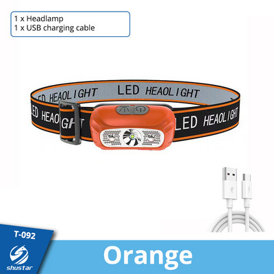 Nabíjateľná indukčná senzorová LED čelovka, vodotesná čelovka, ultraľahká lampa používaná na cyklistiku, kempovanie atď.