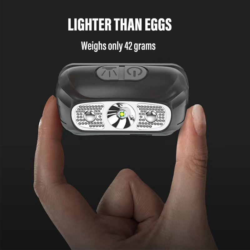 Nabíjateľná indukčná senzorová LED čelovka, vodotesná čelovka, ultraľahká lampa používaná na cyklistiku, kempovanie atď.