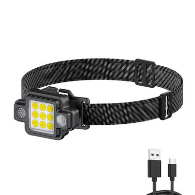 COB+XPG Lanternă frontală montată pe cap USB TYPE-C Lanternă LED cu încărcare Lampă de lucru magnetică Roșu Albastru Intermitent Far de călătorie de noapte
